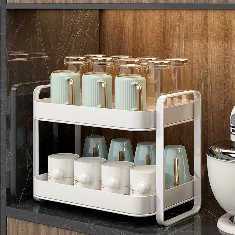 ガラス製ティーカップやコーヒーカップを乾燥させるためのウォーターカップ収納ラック、家庭用デスクトップ二層トレイ、ウォーターカップ収納と排水ラック|undefined
