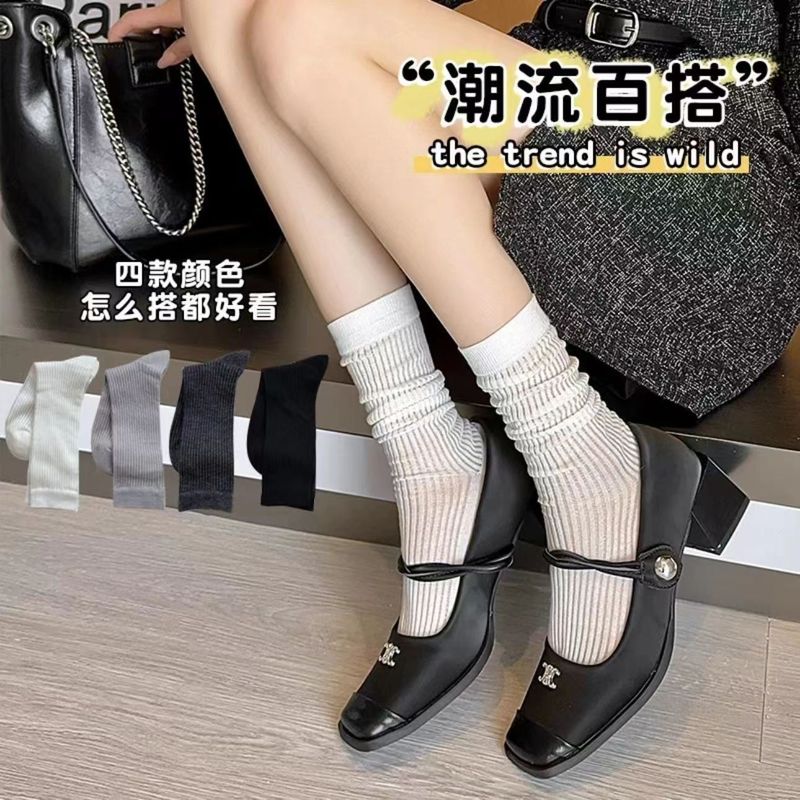 芭蕾风堆堆袜子女夏季薄款白色中筒袜纯色透气长筒袜子小腿袜子女|undefined