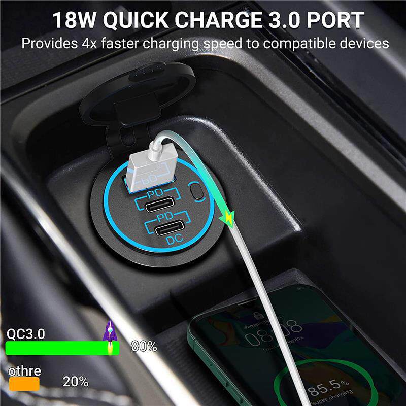 Motorcycle modified USB fast-charging car charger with waterproof cover, vehicle charging port, universal charger for cars and trucks