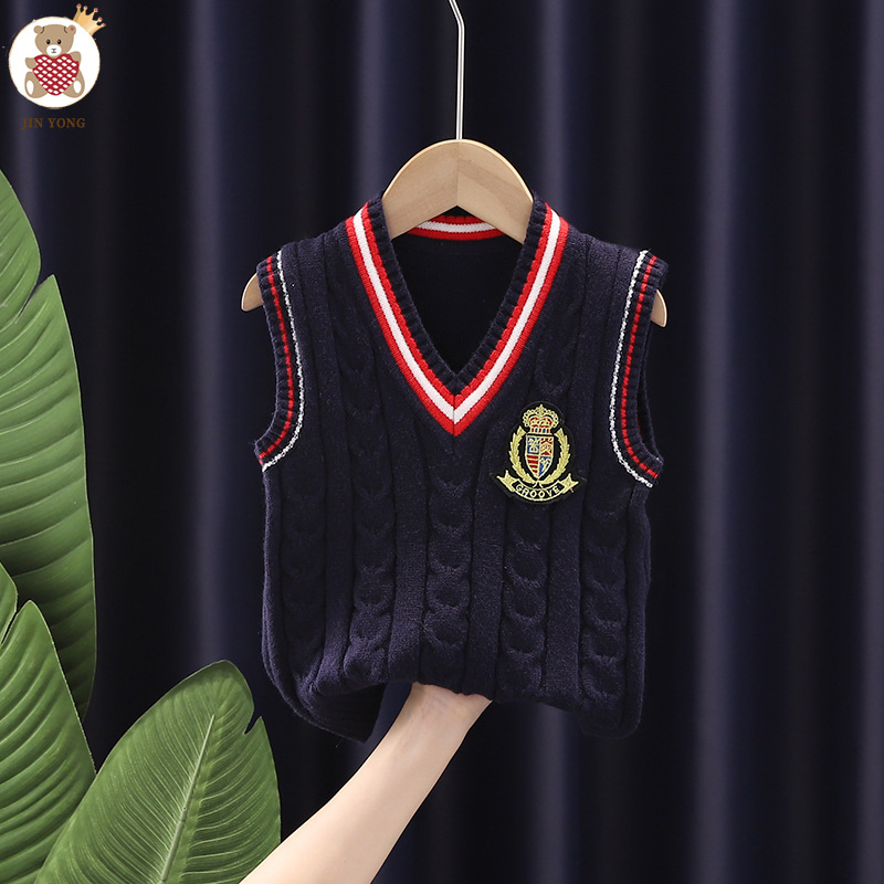 JINYONG/Jin Yong Xiong [entrega de una pieza] Chaleco de punto con cuello en V para niños nuevo estilo coreano ropa para niños estudiante