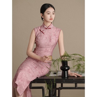 New Chinese Style Improved Sleeveless Cheongsam 2024 Summer New Young Girl Long Pink dress Slim Fit