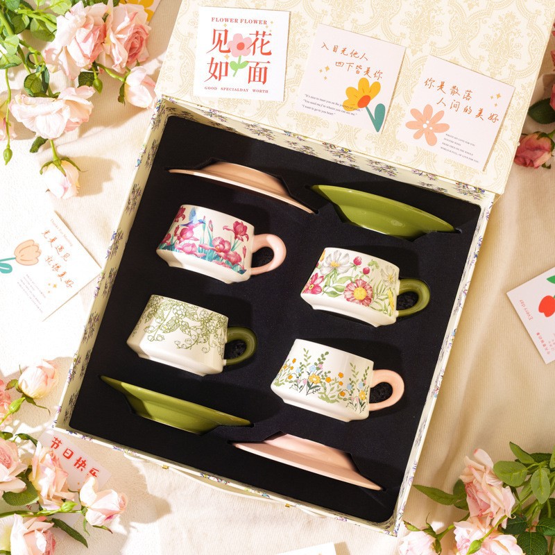"Secret Garden" serie tazas de café de alta calidad exquisita taza de regalo caja de regalo de boda conjunto de tazas de pareja