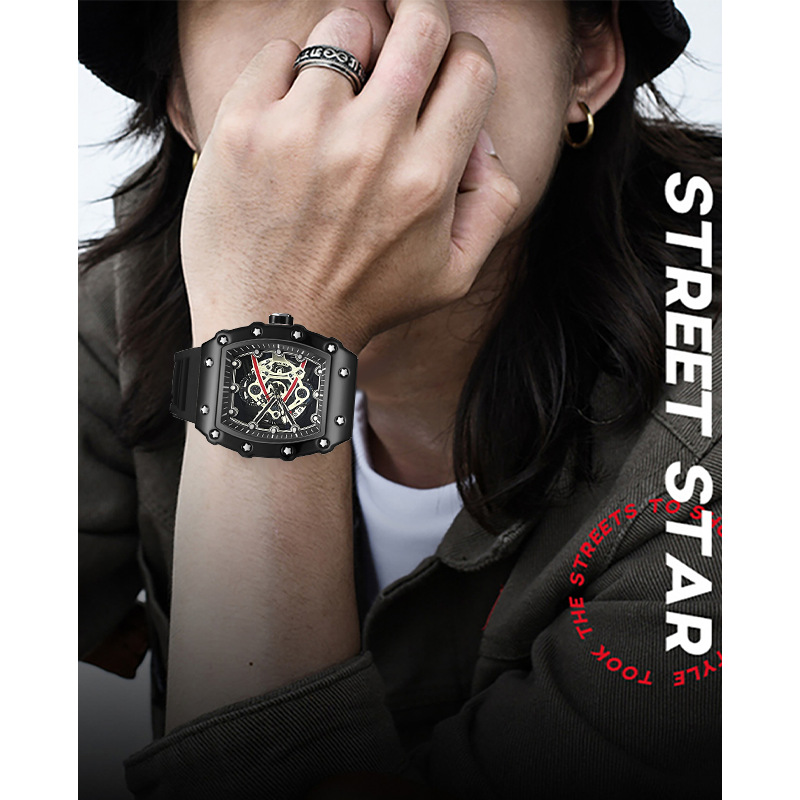 ZIDO Brand Casual Fashion Dominant Fully Automatic Quartz Hollow Luminous Waterproof Black Warrior 1707 Men's Watch_voghion.com