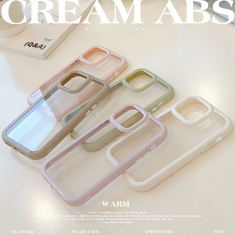 Cream Color Suitable for 16Promax Apple Phone Case Iphone15 Acrylic 13 Simple and High-End Feel 14 Hard 17