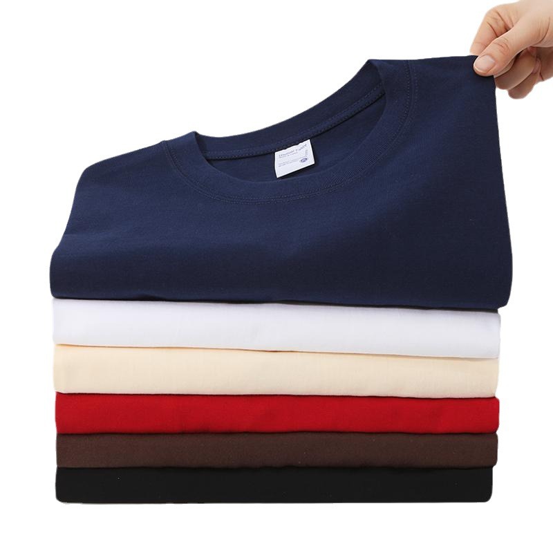 300g double yarn short sleeve round neck shoulder drop cotton Tshirt