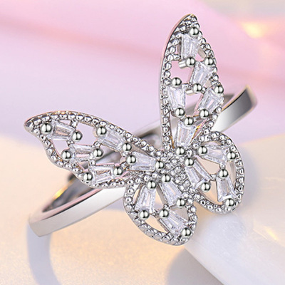 Best Sellers Sweet temperament Side drill butterfly Ring Opening fashion zircon Exaggeration originality butterfly Ring Ring