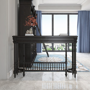 American Style Light Luxury Dining Table Solid Wood French Style Retro Furniture Square Table Desk Dining Table Entrance Table Black Samurai Dining Table Meal