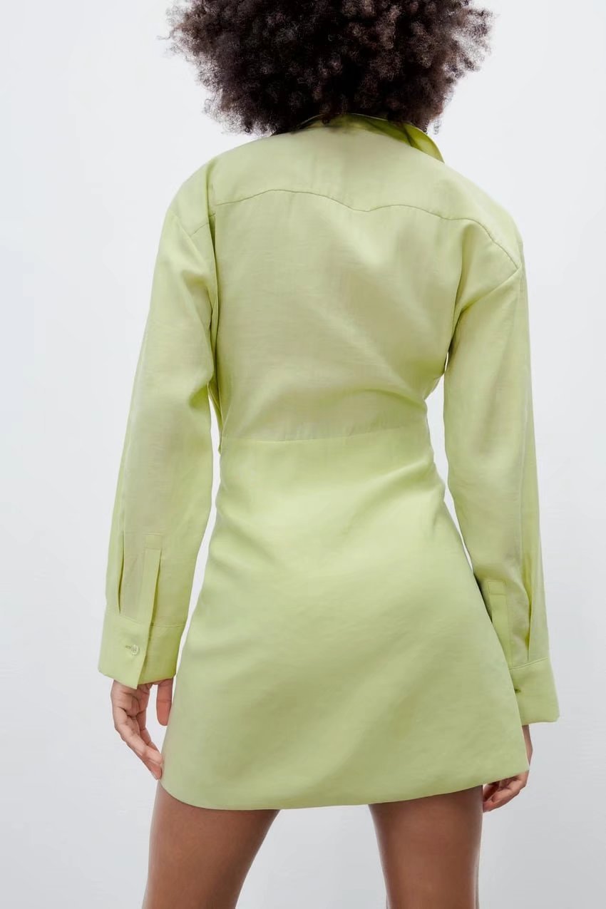vestido camisero de manga larga con cuello en v y solapa en color liso NSAM129005