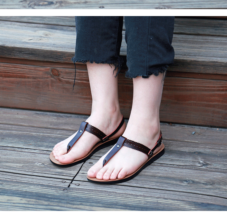 Dép sandal nữ quai ngang đế bệt chất liệu da PU thoáng khí chống trơn trượt — Màu Sâm panh, Màu đỏ rượu, Nâu Đen chi tiết 13