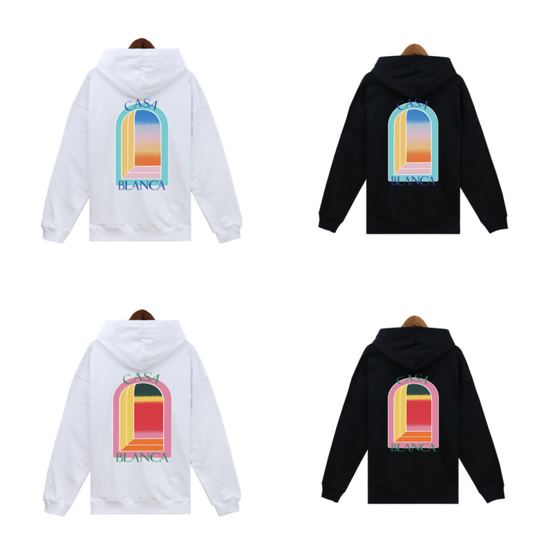 Casablanca Printed Rainbow Hooded Sweatshirt Independent Cross-Border E-Commerce Same Style for Men and Women