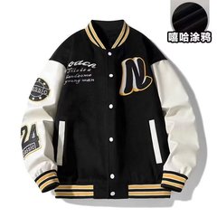 潮牌はジャケットの新型のプリントの野球服をつなぎ合わせます。
