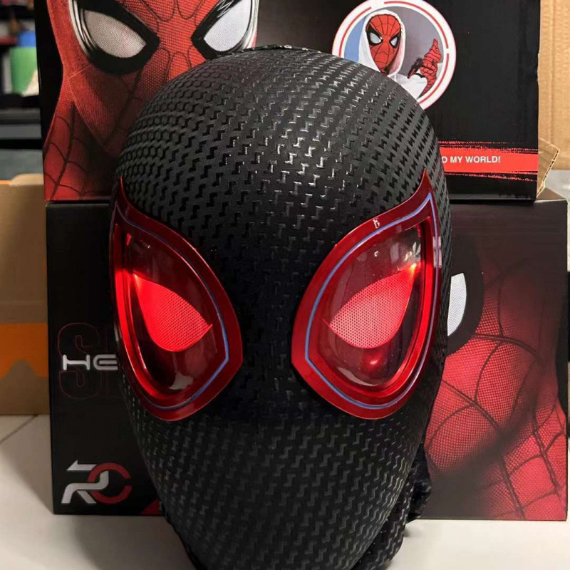 Cross-Border Amazon Miles Spider-Man Headgear with Electric Eyes That Can Move Across the Universe and Blink, Mask Cross-Border Amazon Miles Spider-Man Headgear with Electric Eyes That Can Move Across the Universe and Blink, Mask