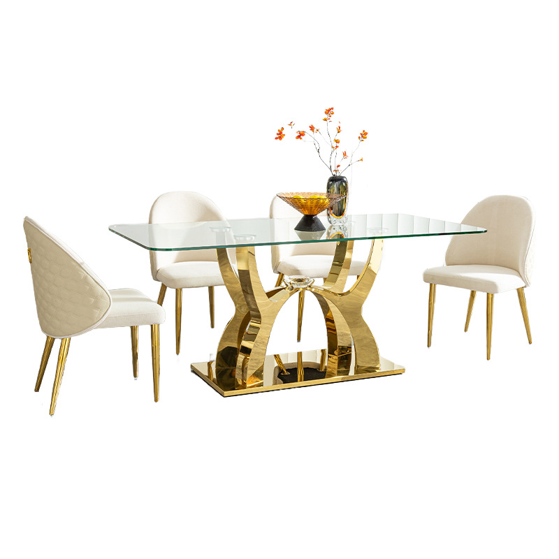 Mesa de Comedor Moderna de Acero Inoxidable con Vidrio Templado, Desmontable, para Comedor image 6
