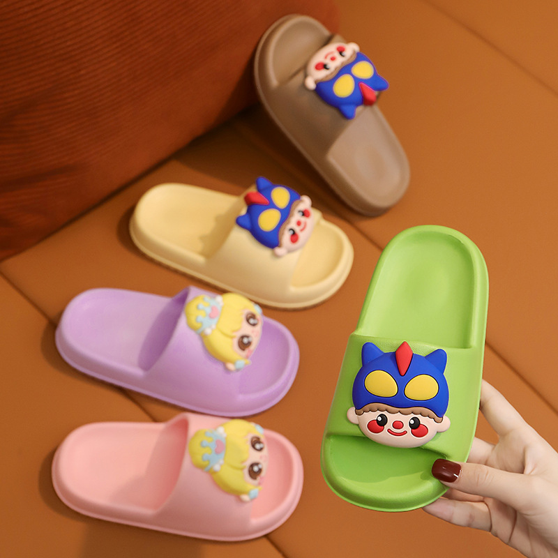 Children's slippers summer EVA material cartoon non-slip indoor soft bottom shit feeling cute one-word drag children's shoes wholesale