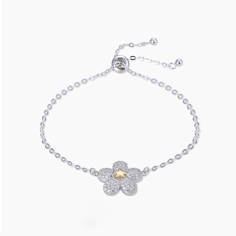 S925 plata esterlina diamantes pulsera de flores de ciruela esfera ajustable joyas de mano de moda suministro al por mayor un agente