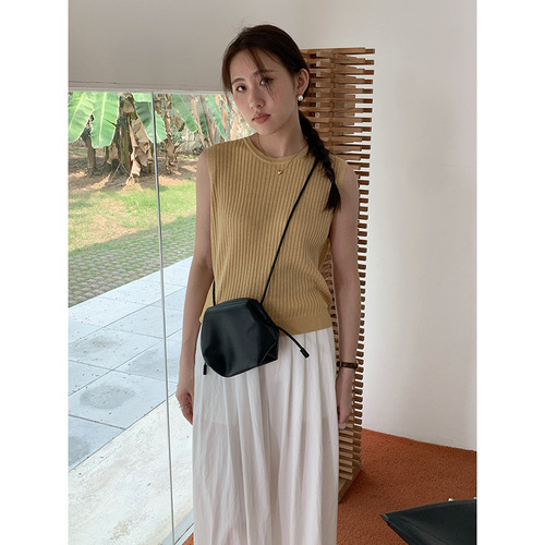 Wanwei French Design Knit Top for Women 2024 Summer New Arrival Striped Cross-Back Strappy Tank 007