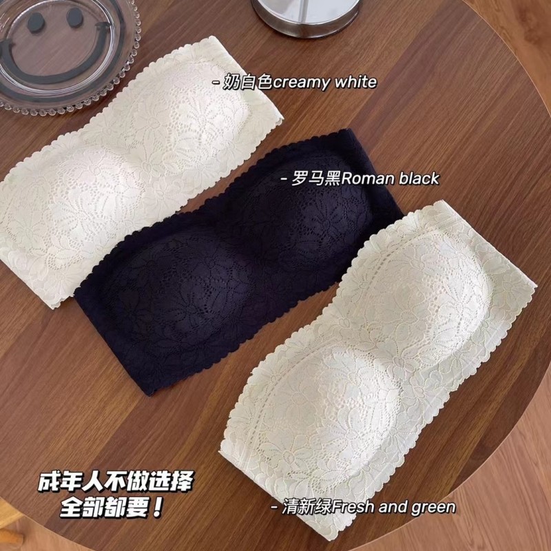 579 Vestido de novia de encaje sexy sin tirantes, top de tubo, ropa interior antideslumbrante, espalda sexy, pecho pequeño, sujetador antideslizante