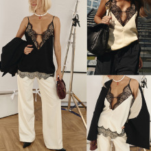 ins跨境外贸独立站欧美新款性感蕾丝拼接深v领吊带内搭上衣小背心