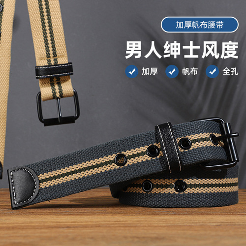 Unisex thickened canvas belt 24-hole pin buckle belt student youth thickened jeans belt new network