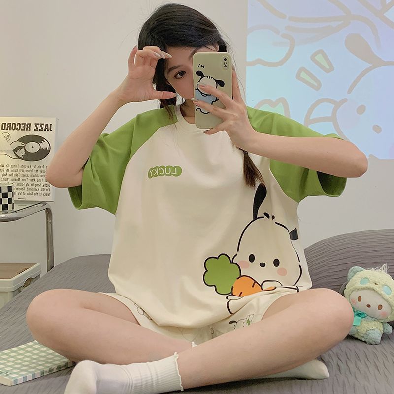 女性用夏パジャマ、半袖、薄手、大きいサイズ、ファットMM 100kg、ゆったりとした女の子のホーム服セット、夏スタイル、屋外で着用可能|undefined