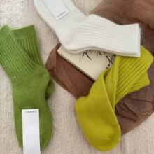 今年不断货 秋冬纯色加厚韩国ins安哥拉兔羊毛纯色上抽条中筒女袜