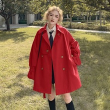 红色风衣外套女中长款年春秋新款小个子学生宽松显瘦气质大衣