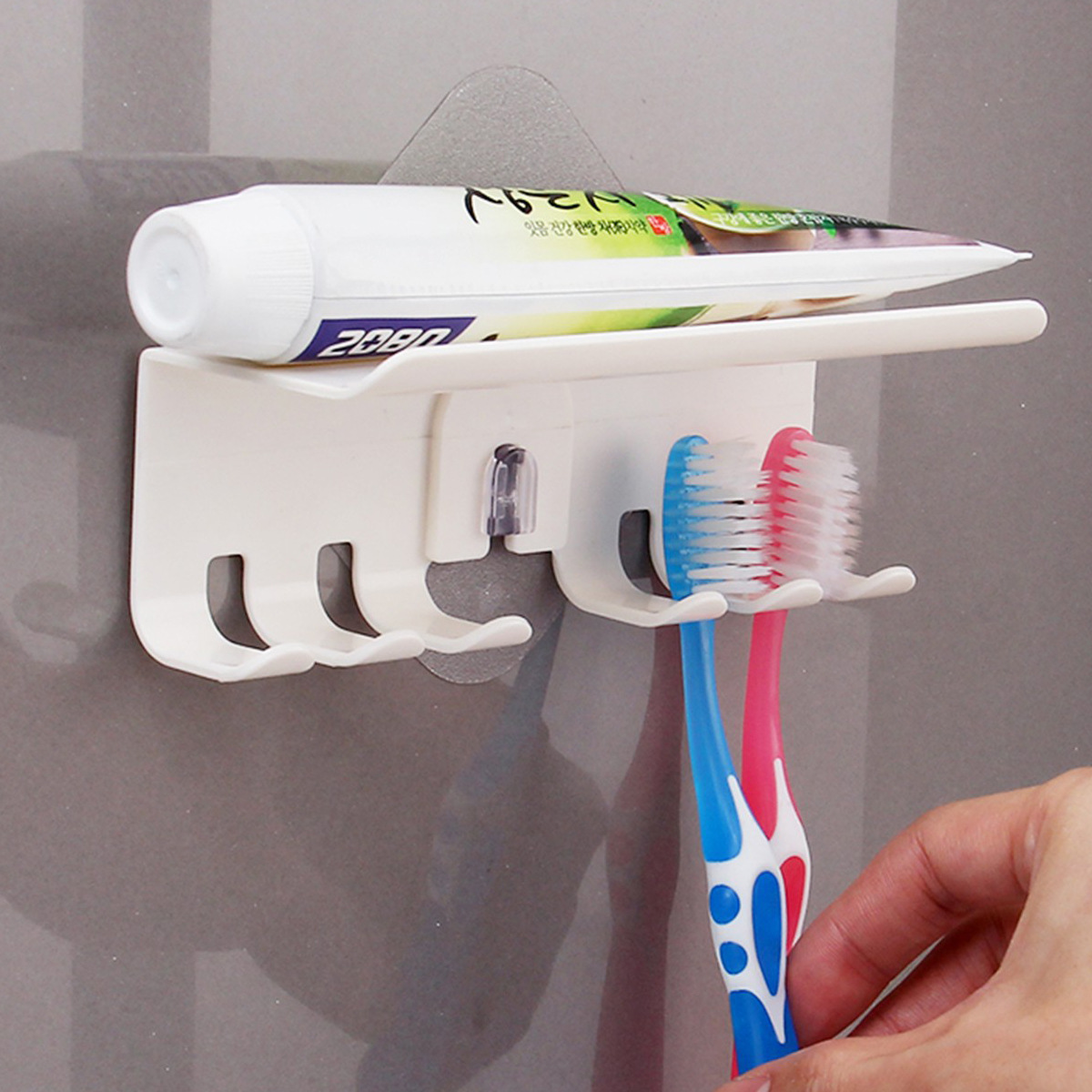 Estática sin costura cepillo de dientes titular de baño montado en la pared sin clavos cepillo de dientes estante de almacenamiento de cepillo de dientes sin punzón