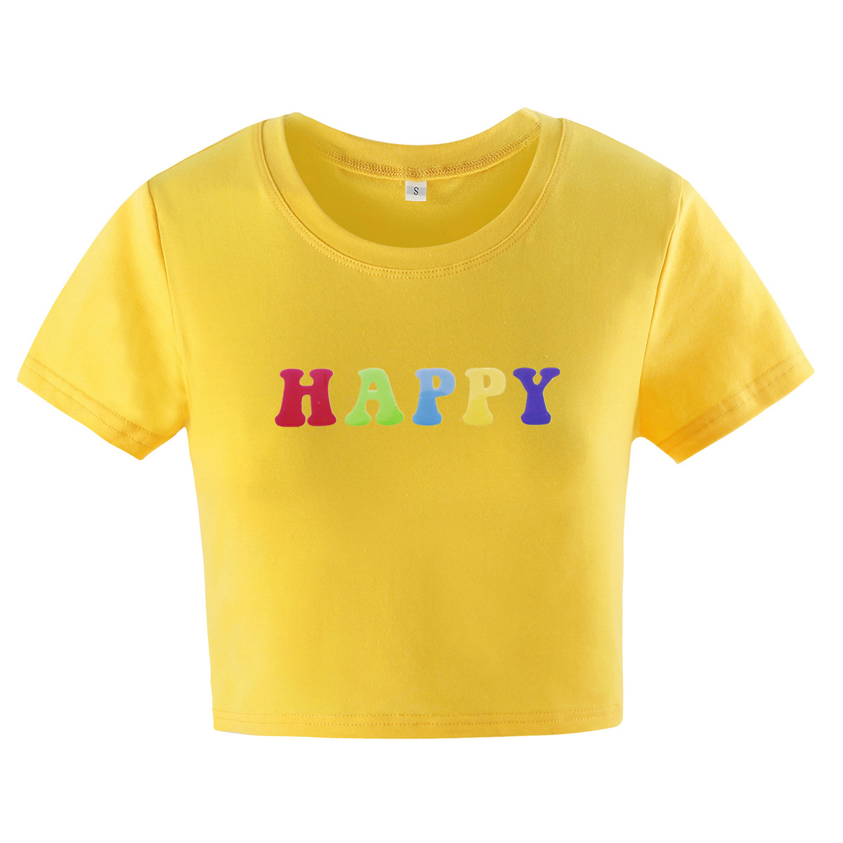 HAPPY camiseta corta ajustada de manga corta con estampado de letras NSOSY132075