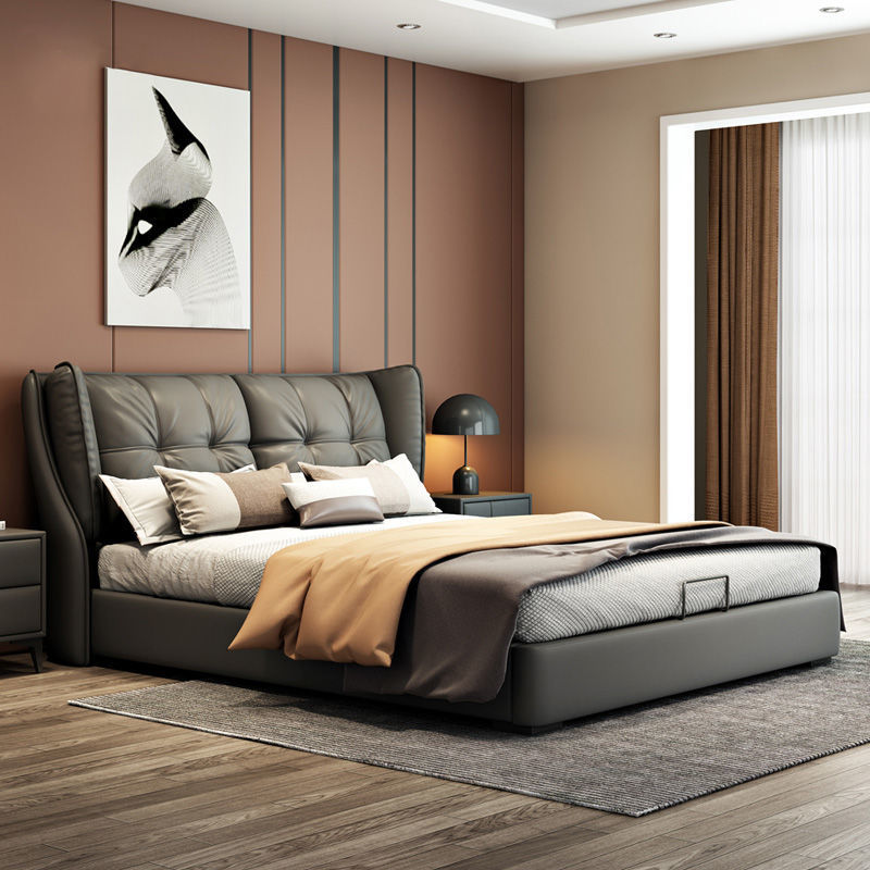 Italiano minimalista cama de cuero real apartamento grande y pequeño hogar Internet celebridad dormitorio principal 1,8 m cama doble simple luz de lujo de la boda