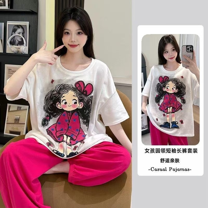 Pantalones a rayas de manga corta de dibujos animados dulces primavera y verano nuevos pijamas mujeres coreanas se pueden usar lindos trajes de verano para el hogar image 54