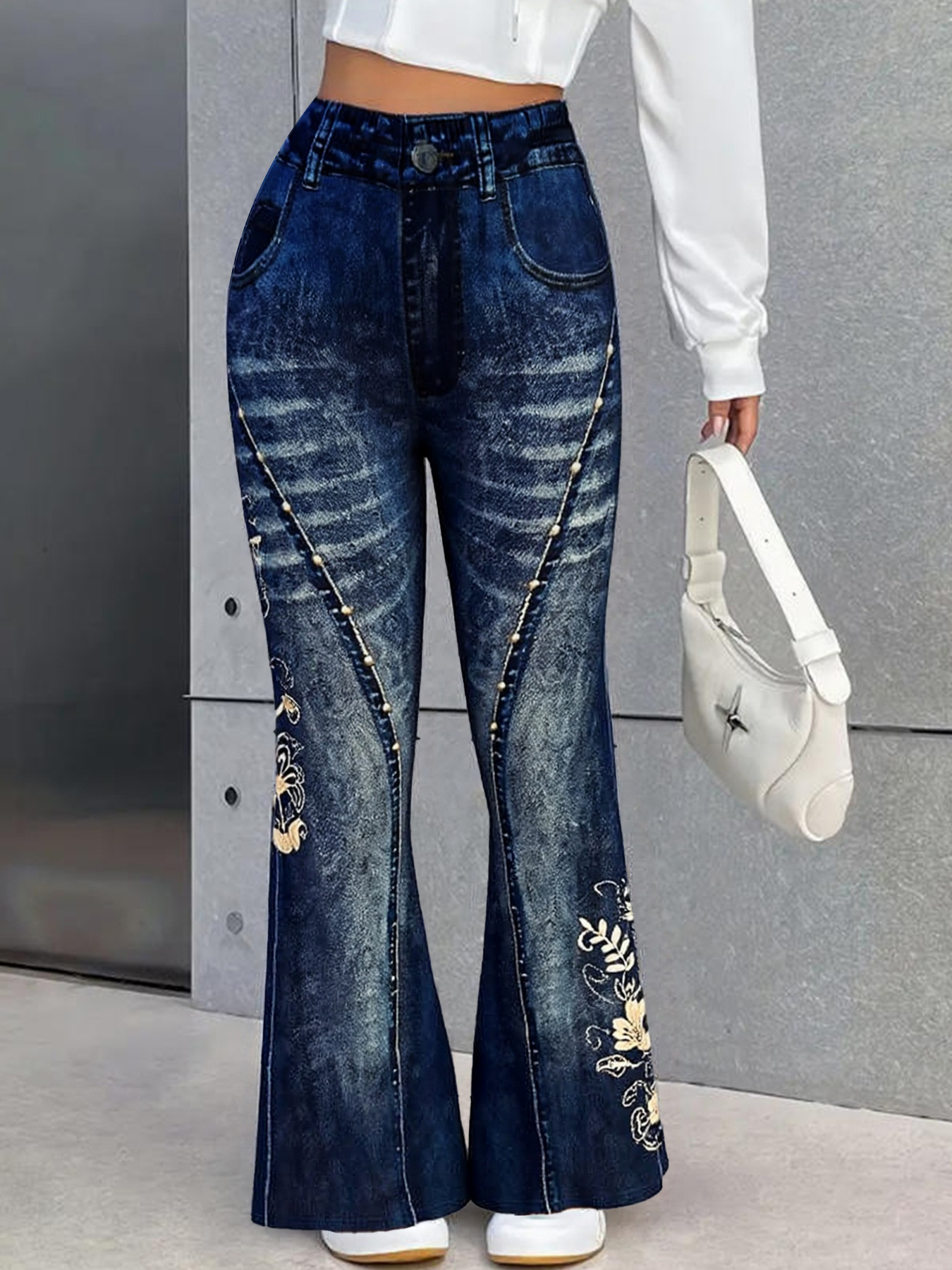 denim flared trousers