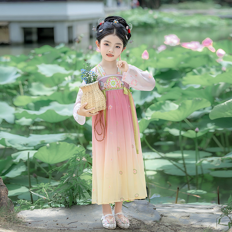 女童春秋新款汉服裙儿童裙子古风仙女洋气中国风连衣裙宝宝表演服|undefined