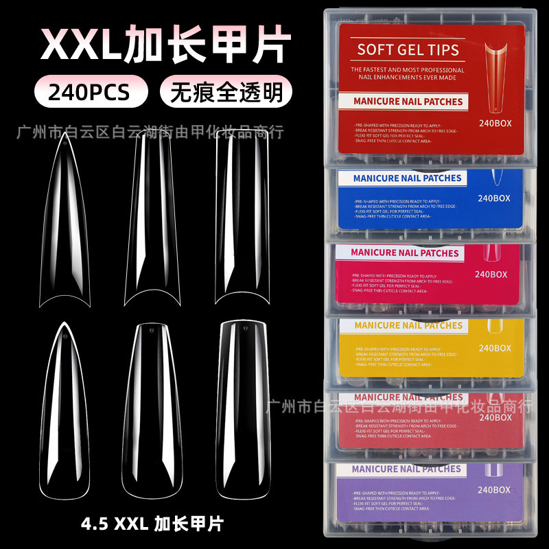 Cross-border XXL Extended Edition 240 Boxed Nail Art Full Half Nail Patch Full Transparent Extension Nail Art