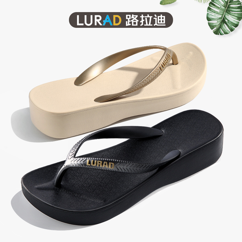 Luradi 여성용 두꺼운 밑창 슬리퍼, 여름 미끄럼 방지 중간 굽 아우터 슬리퍼, 남성용 플랫 밑창 비치 슈즈