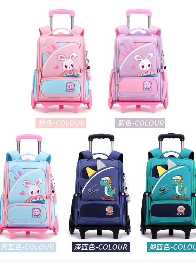 Mochila escolar con barra de tracción transfronteriza estudiantes de grado 2-45 niños y niñas de gran capacidad dibujos animados lindo subir escaleras de doble propósito hombros