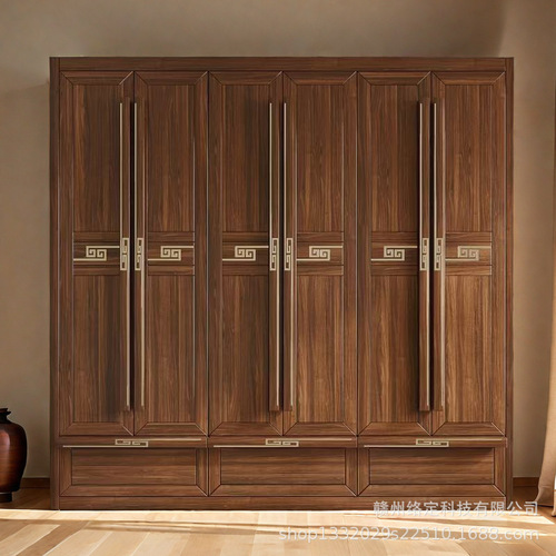 新中式实木乌金檀木衣柜卧室开平移46门大容量衣橱现代家用收纳柜
