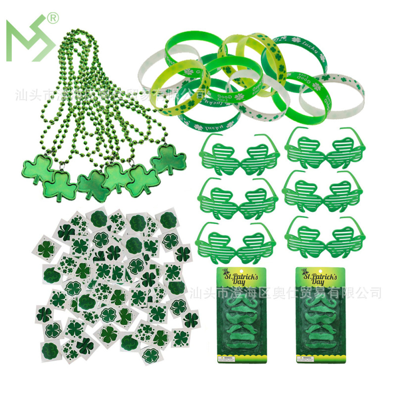 Cross-border Hot Sale St. Patrick's Day Necklace Irish Festival Necklace Bracelet Glasses Clover Party Tattoo Cross-border Hot Sale St. Patrick's Day Necklace Irish Festival Necklace Bracelet Glasses Clover Party Tattoo