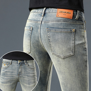 Xintang Autumn and Winter New Dark Washed Jeans Men's Slim-fit Small Straight Men's Autumn and Winter Casual Trousers Thick