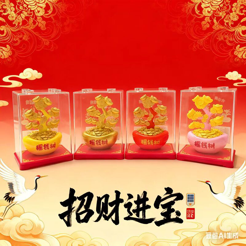 Solar Money Tree Car Ornament Automatic Swinging Fortune Tree Opening Gift Cashier Counter Decoration Craft