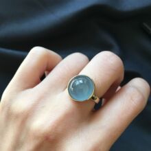 天然翡翠A货冰种老蓝水蛋面冰透戒面戒指镶嵌蓝水雪花棉蛋面祼石