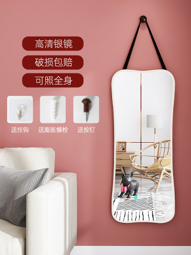 Full body mirror wall-mounted self-adhesive home entrance no-punch wall-mounted door rear wall-mounted half-length mirror special-shaped
