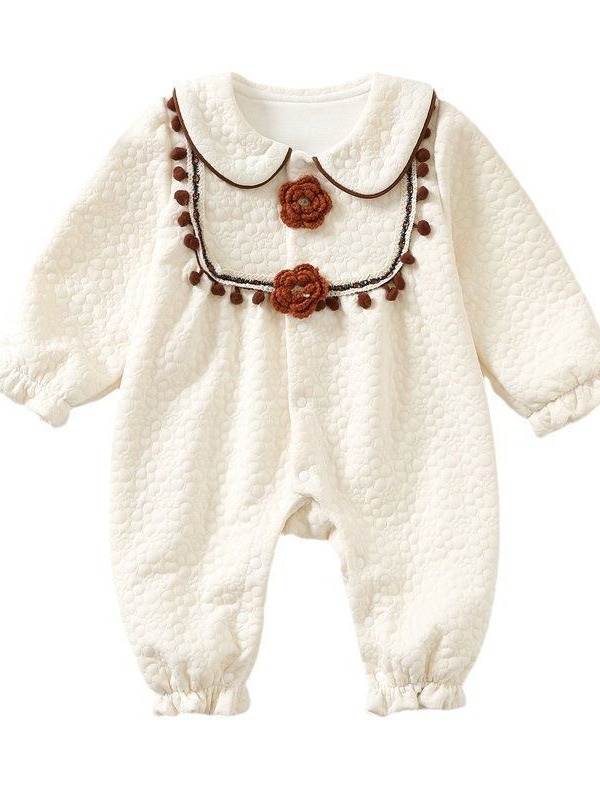Mono de salida de primavera y otoño para bebés Estilo occidental de algodón puro de manga larga de doble capa de mameluco bebé niña de moda de un mes de edad cien días ropa image 6