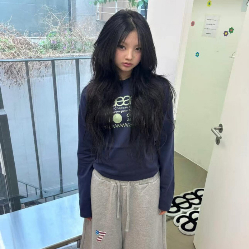 韩国小众潮牌aeae长袖T恤早秋新款辣妹修身显瘦百搭字母印花上衣|undefined