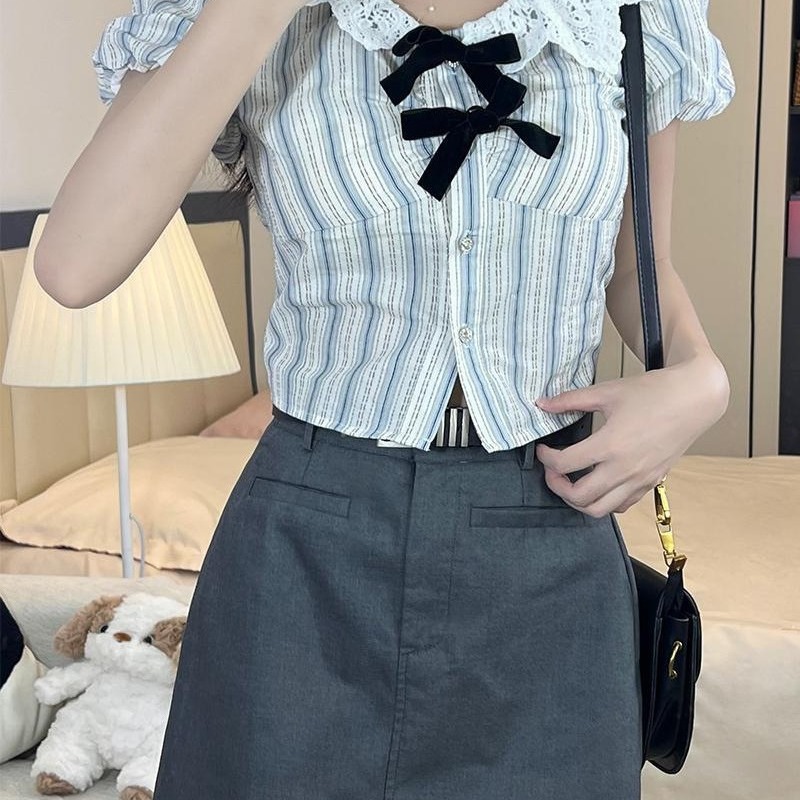 Summer lace shirt with bow