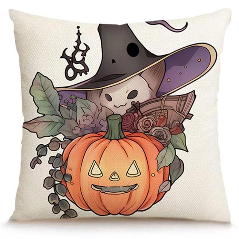 Transfronterizo Amazon Halloween impresión lino almohada cubierta bruja calabaza decoración doméstica almohada cubierta
