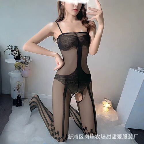 Sexy lingerie mesh outfit, one-piece transparent hollow-out tear-off uniform, alluring tight-fitting non-snagging stockings for women.