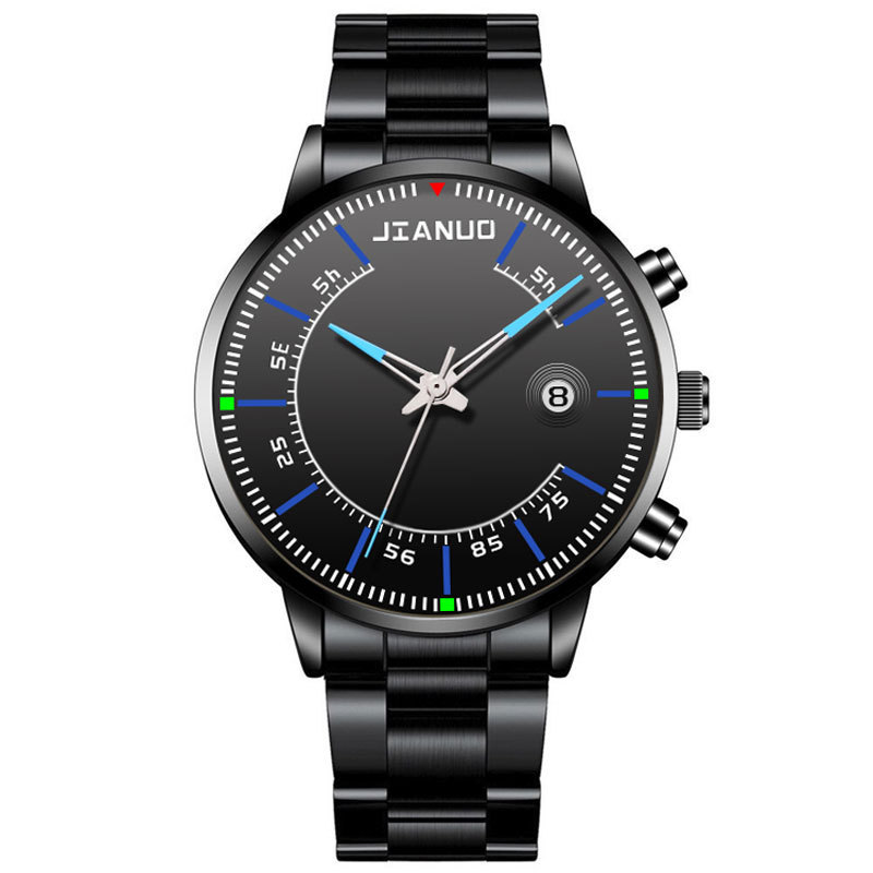 Reloj de correa de acero de negocios para hombres de comercio exterior Escala de moda con calendario reloj de cuarzo de aleación reloj de oro grande creativo de moda coreana