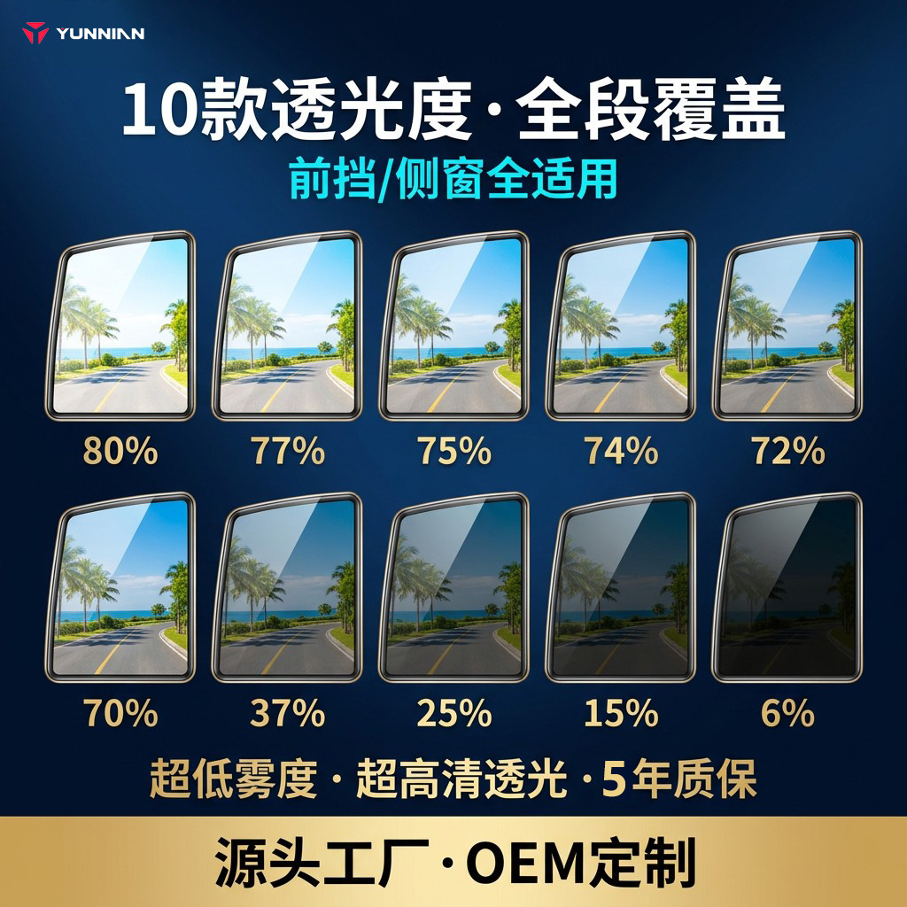 Light-Curing High-Transparency Sun Protection and Heat Insulation Car Glass Film, Easy to Install, 5-Year Warranty, Cross-Border Wholesale, Factory Direct Sales