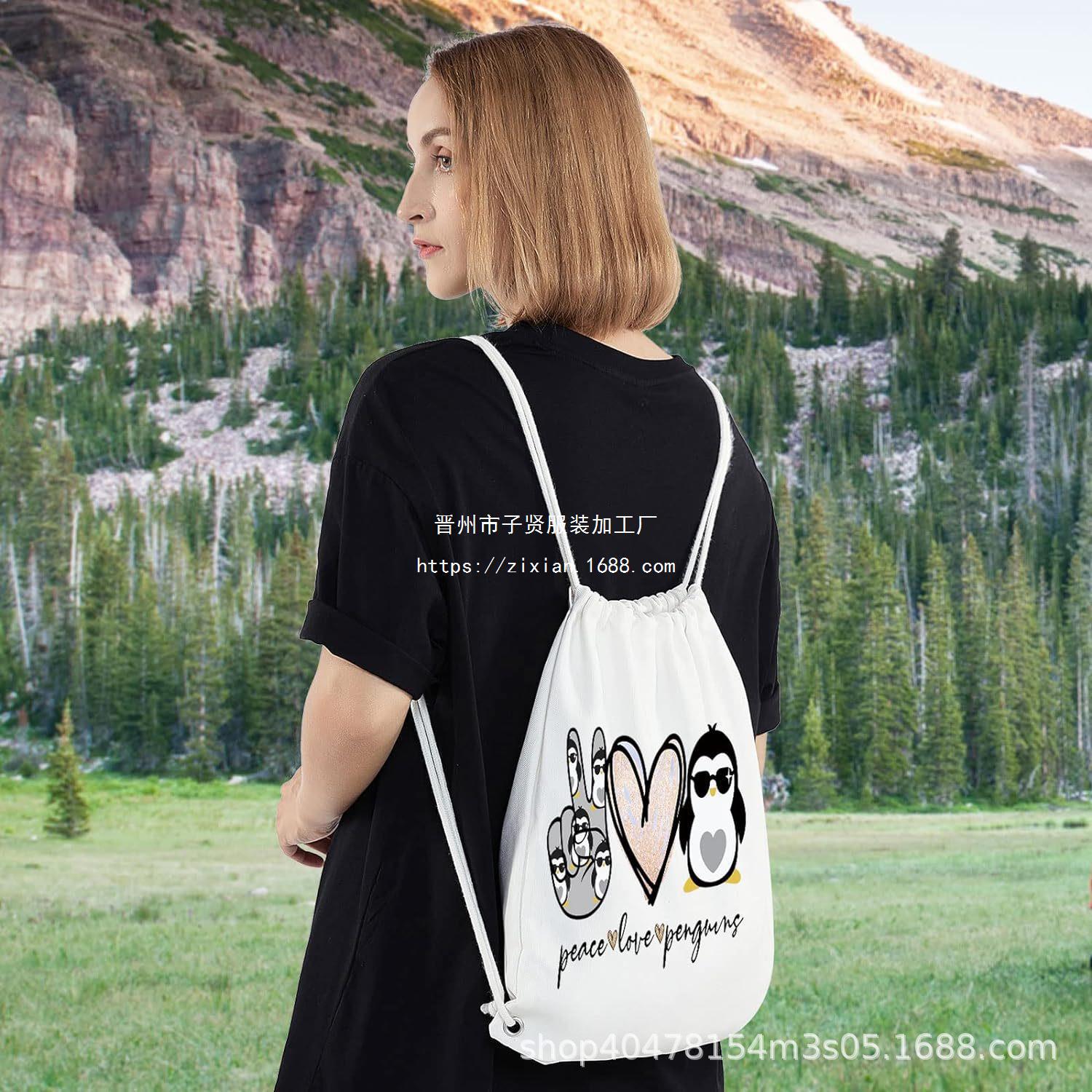 企鹅束口袋二企鹅儿童生日派对抽绳双肩背包袋便携收纳袋跨境兴爽