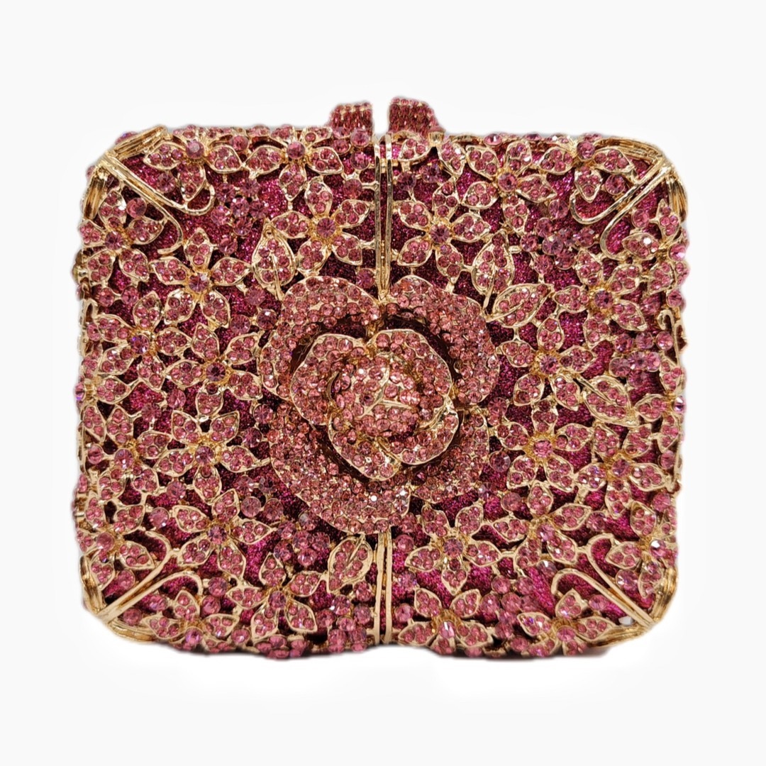 Bolsa de cristal transfronteriza nueva flor con diamantes bolsas de cena de fiesta europea y americana bolsas de mano de diamantes perforadas